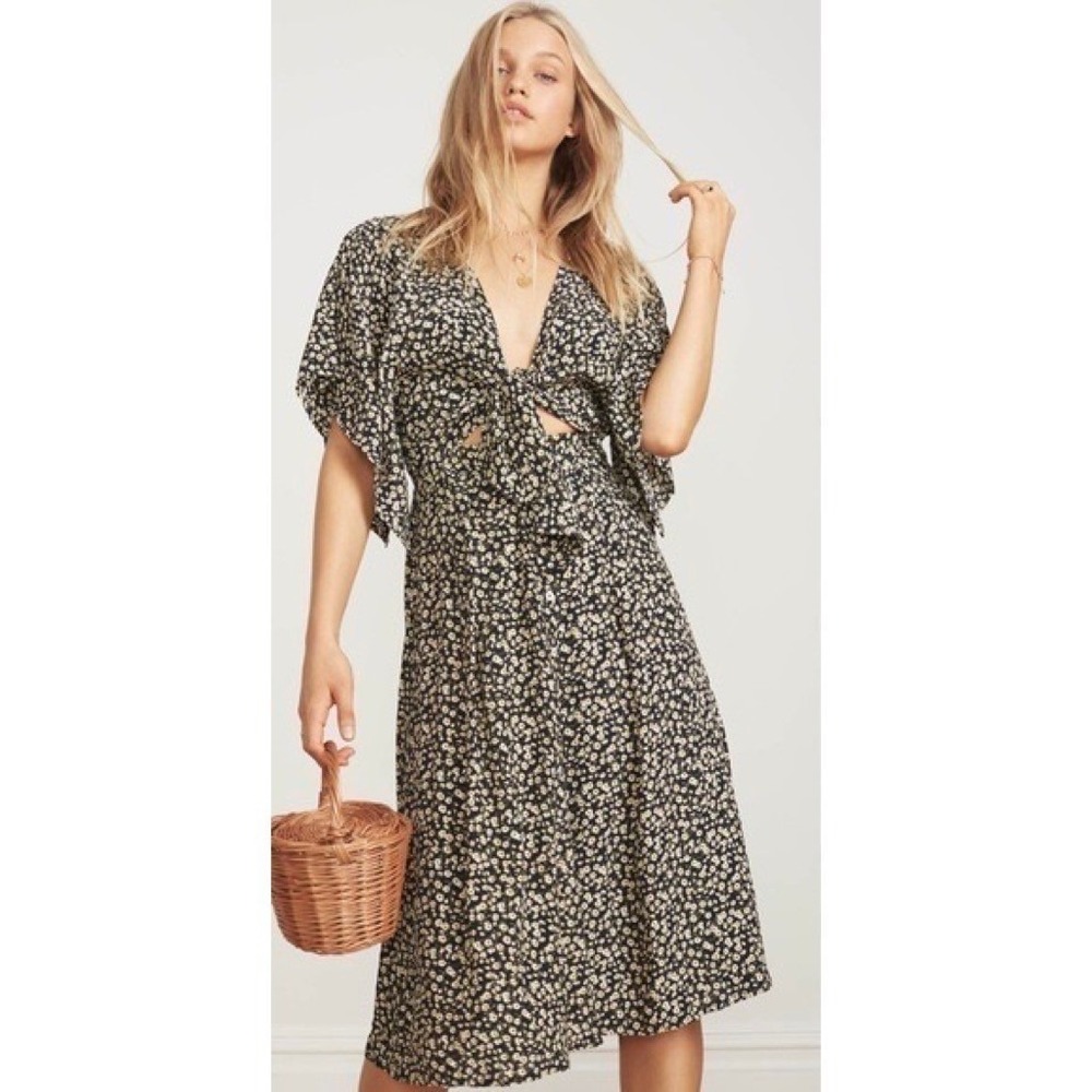 FAITHFULL THE BRAND Massimo Midi Dress Floral Blossom Village Tie Front Small